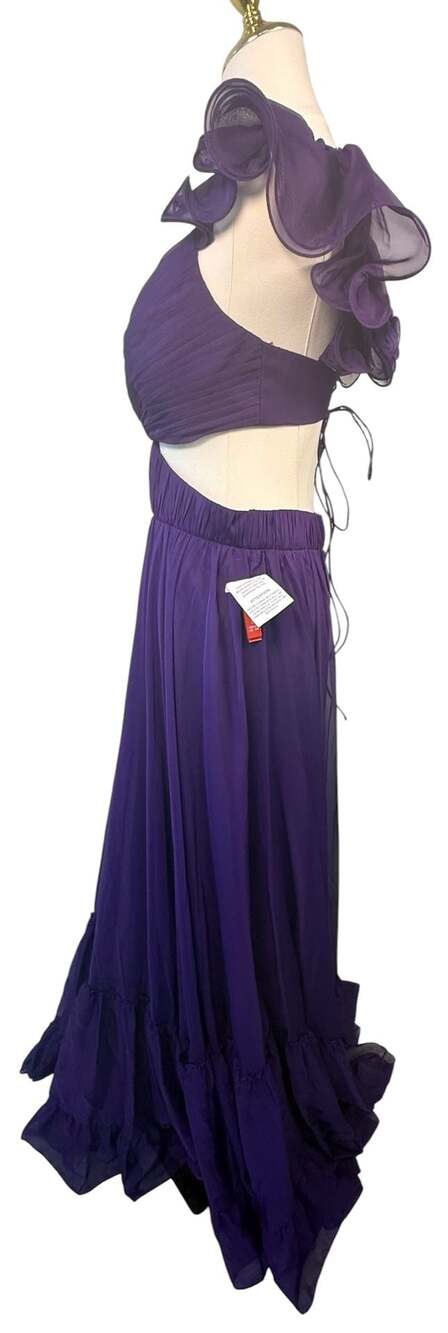 Mac Duggal Size 6 Purple Ruffle Cutout Maxi Dress - Picture 8 of 16